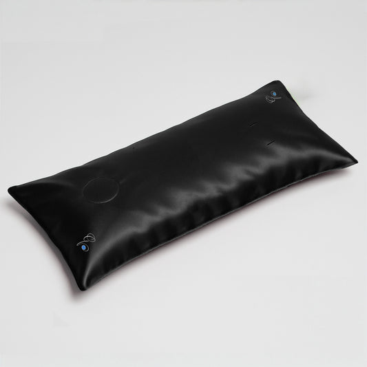 Pillowsforeplay Tango Black Satin Slip- Photographed from a high angle