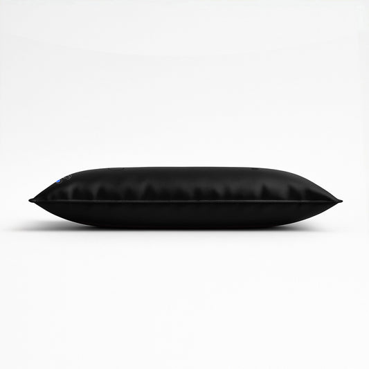 Pillowsforeplay Tango Black Satin Slip- Photographed from the side showing the height