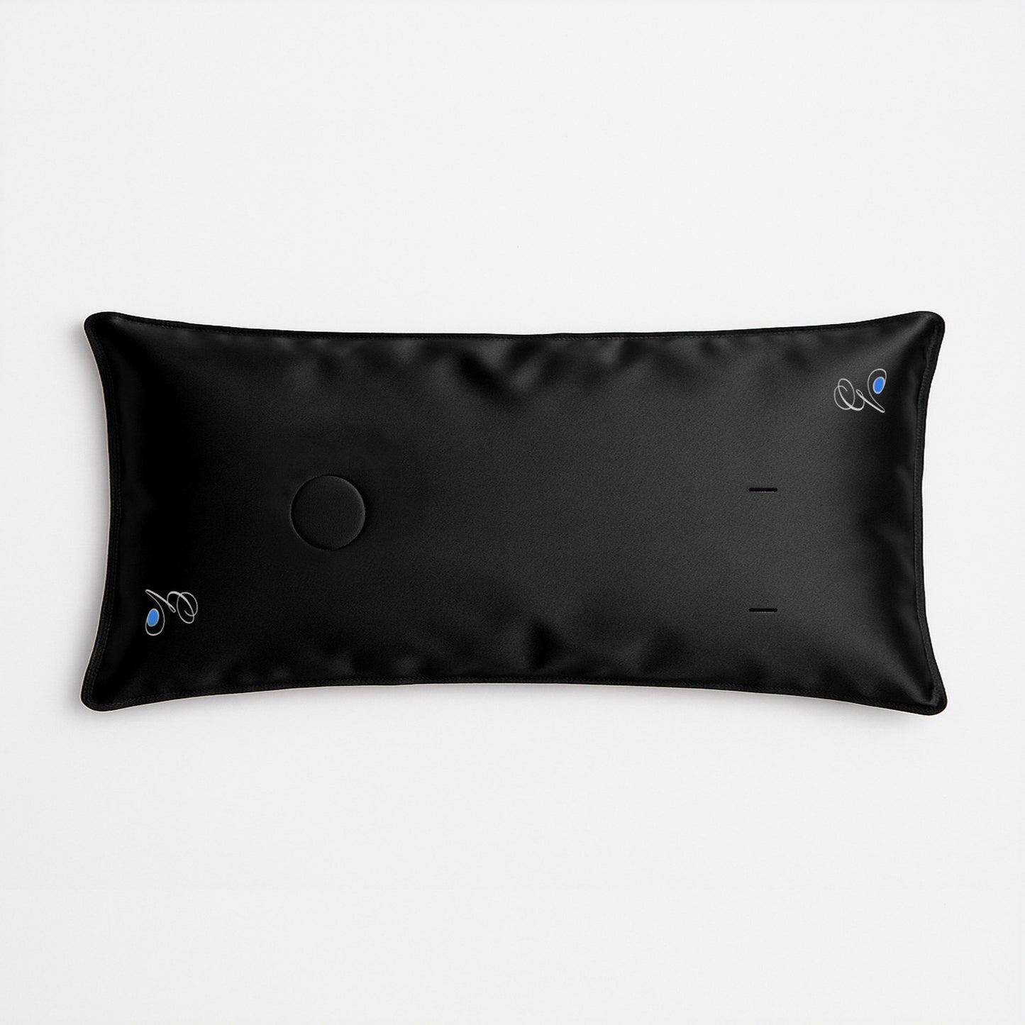 Pillowsforeplay Tango- Top Down View. Black satin cover showing the toy holder position
