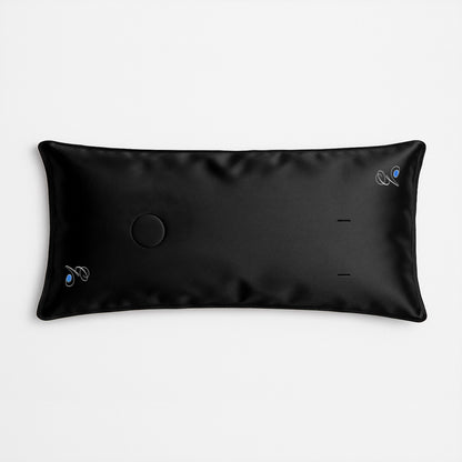 Pillowsforeplay Tango- Top Down View. Black satin cover showing the toy holder position